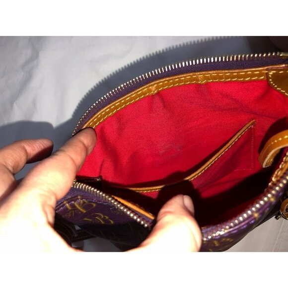 Dooney & Bourke Crossbody Bag Plum Gold DB 1975 Brown Leather Trim Adjustable - Picture 5 of 14